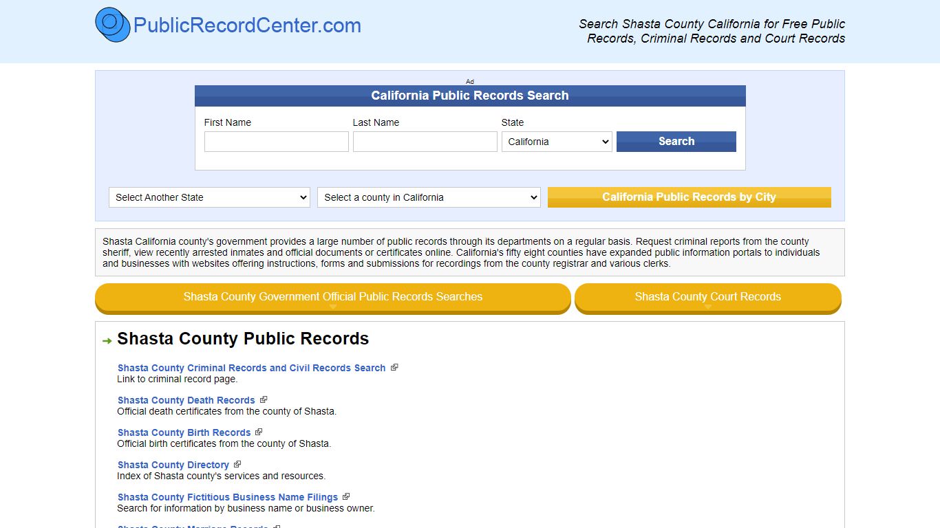 Shasta County California Free Public Records - Court ...